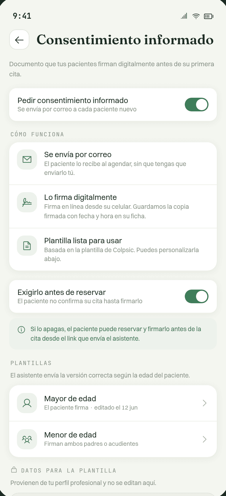 Interruptor «Exigirlo antes de reservar» encendido