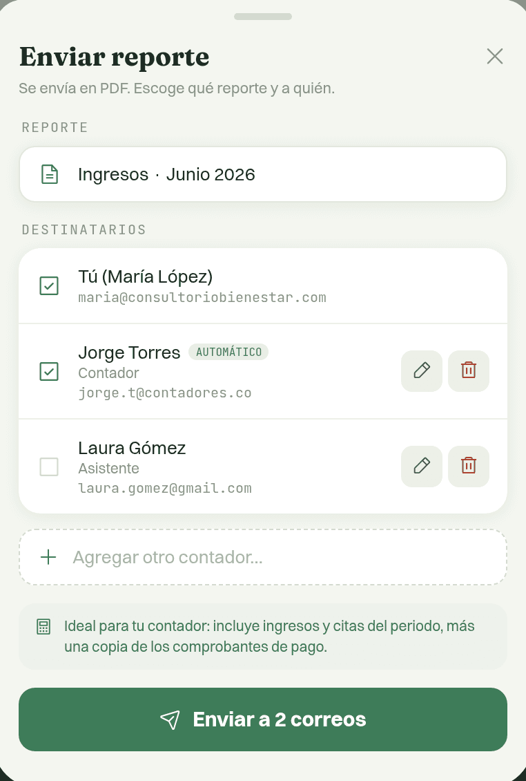 Pantalla: El día 1, el reporte se va al contador