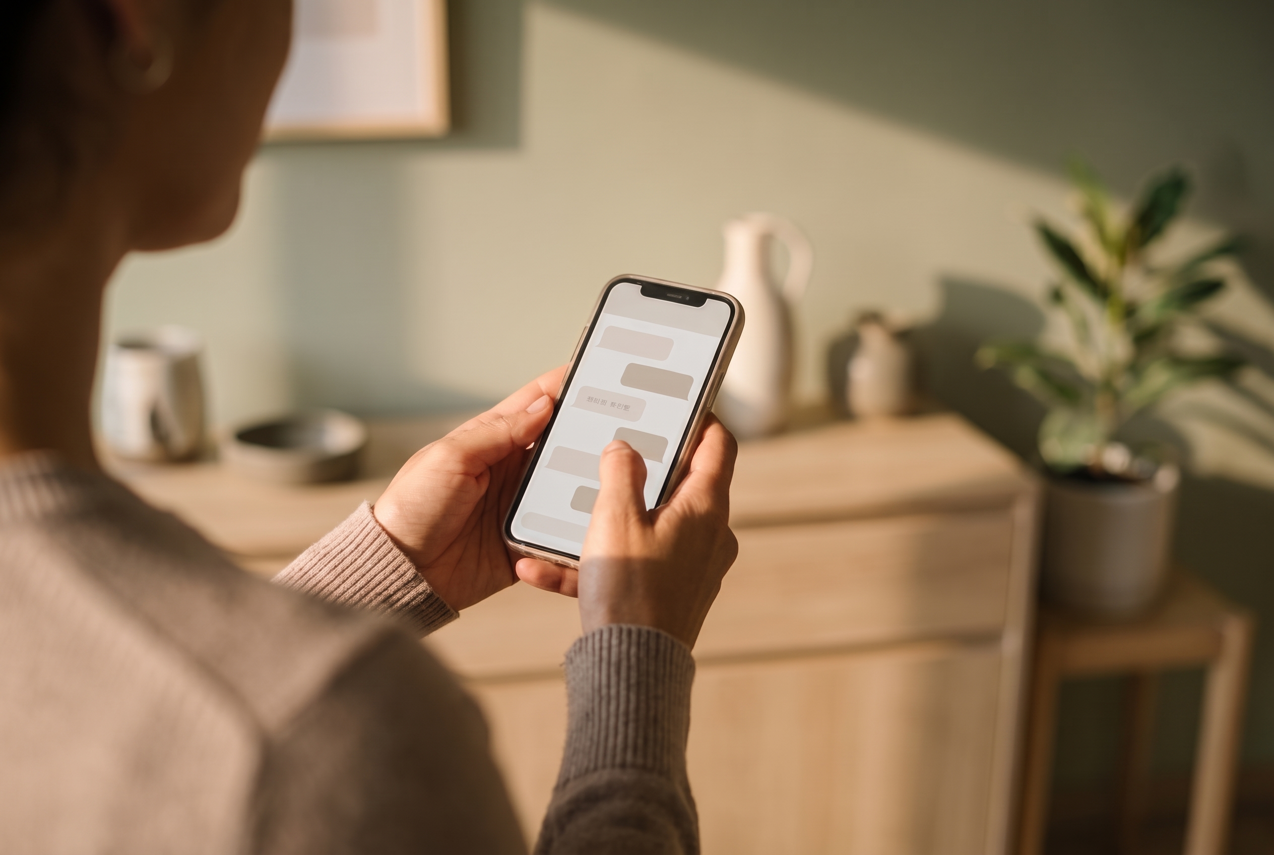 Manos sosteniendo un celular con un chat abierto