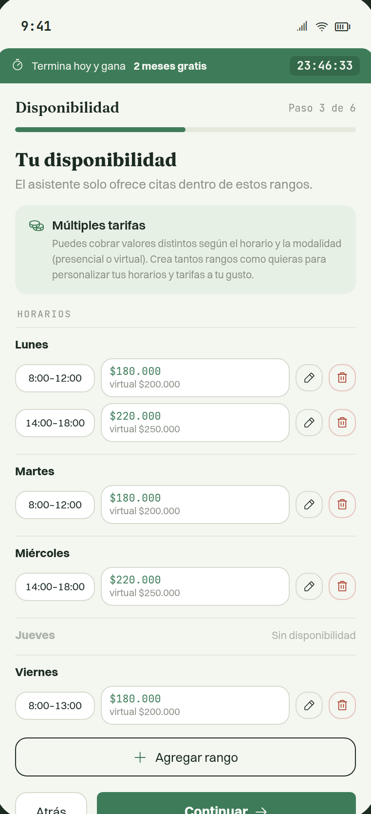 Pantalla: Se envía al agendar