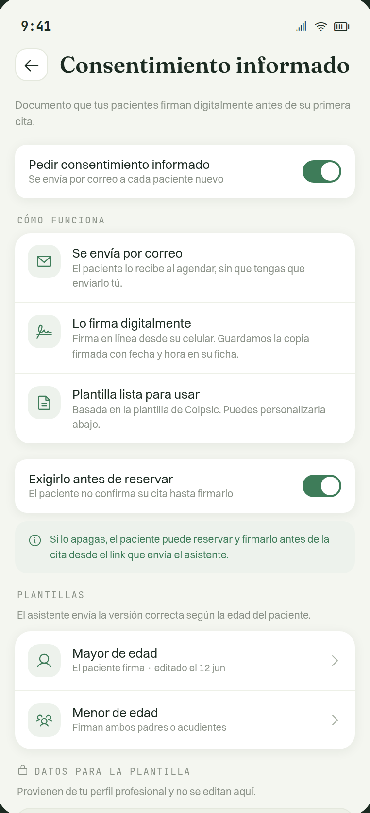 Interruptor «Exigirlo antes de reservar» encendido