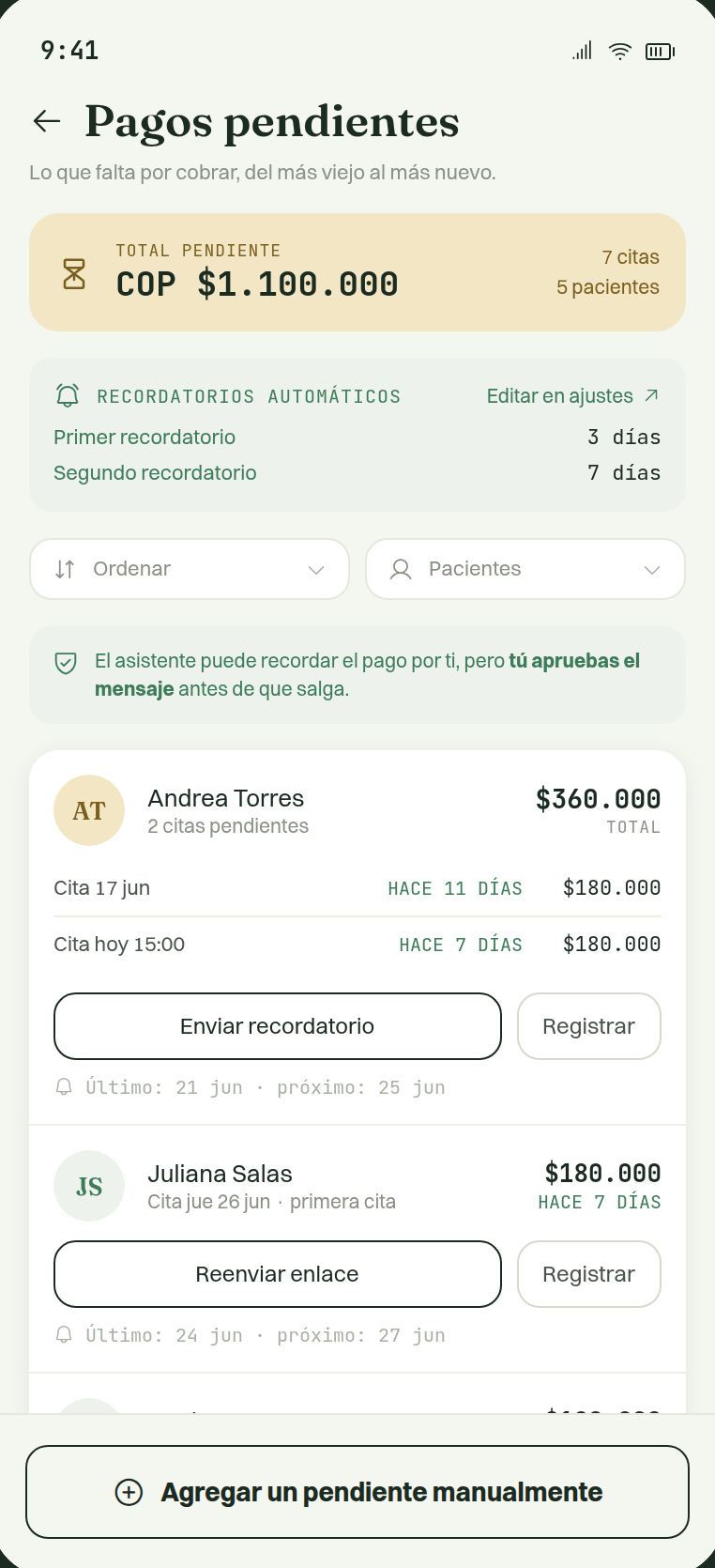Pantalla: Lo pendiente se ordena solo