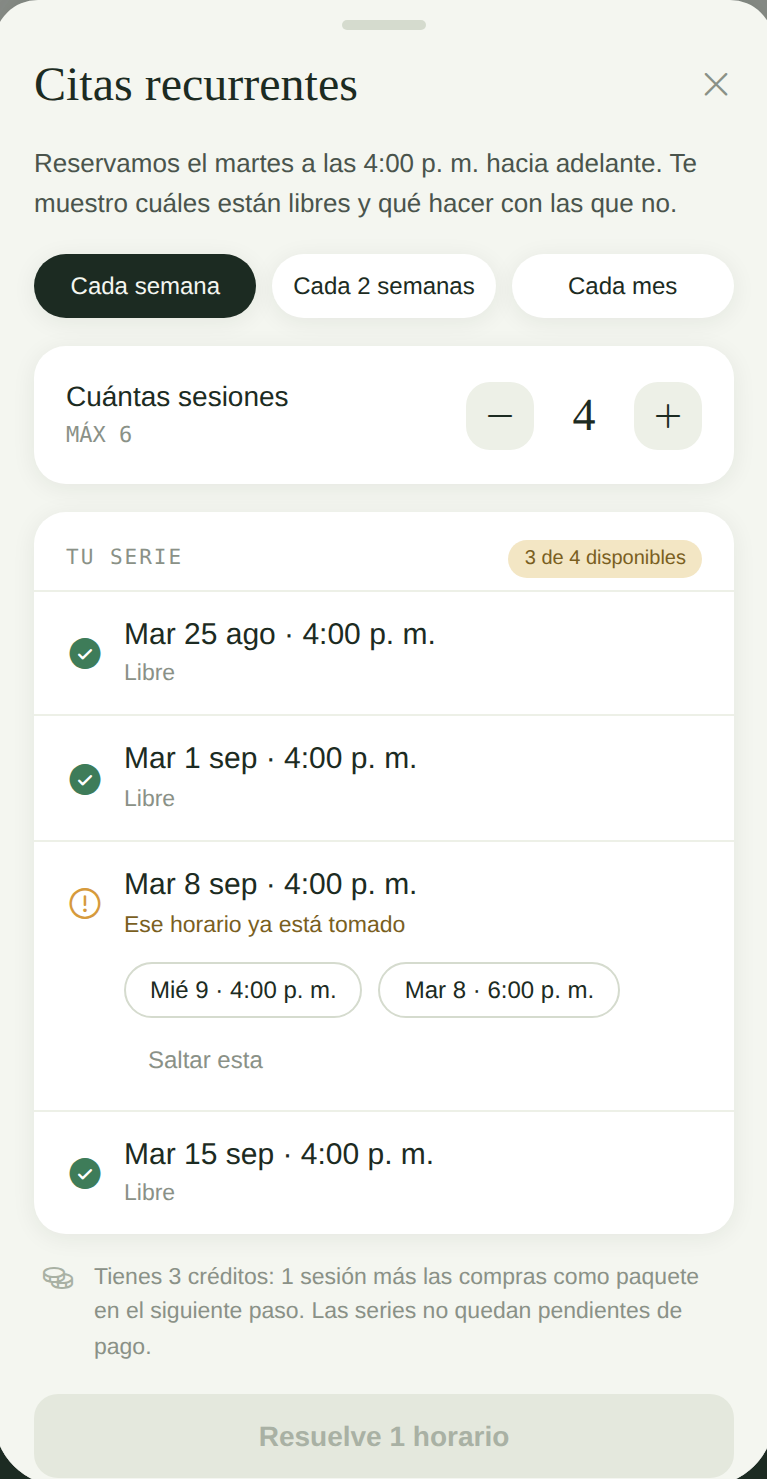 Paciente reservando varias sesiones seguidas desde el portal