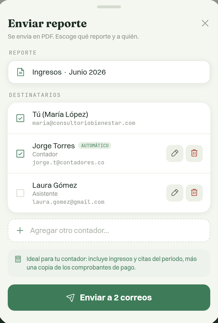 Pantalla: El día 1, el reporte se va al contador